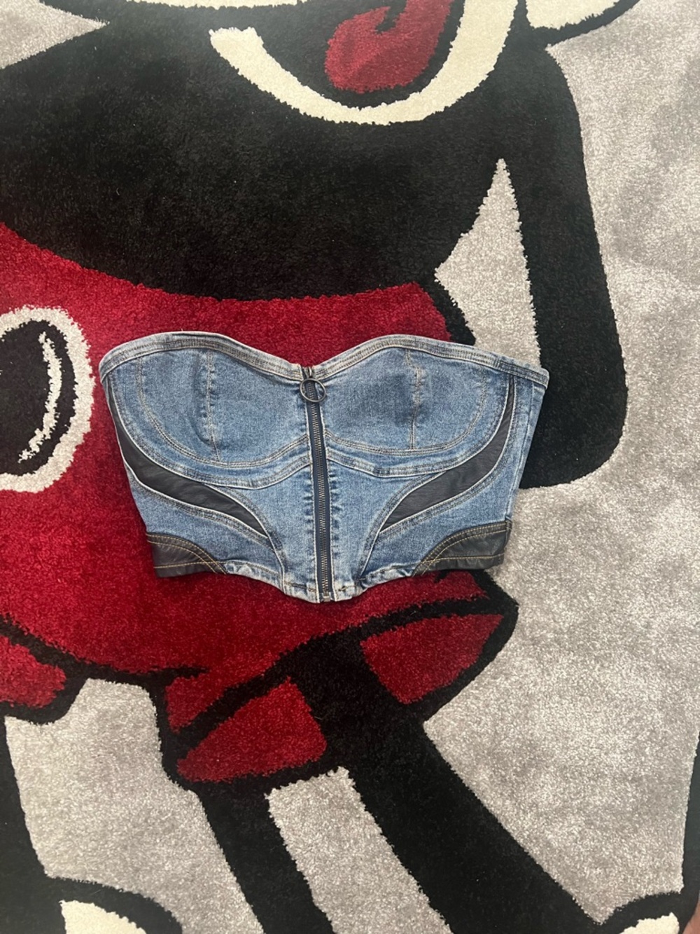 Denim Bustier Crop Top with Contrast Panels